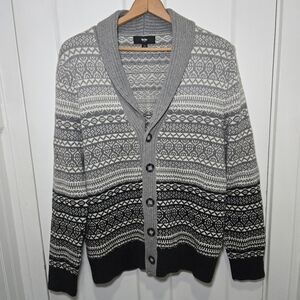 Mossimo Men's Shawl Collar‎ Cardigan Size L Faire Isle Nordic Sweater Grey